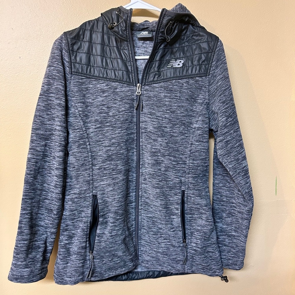 New Balance Womens Hoodie Jacket Full Zip Quilted Gray Heather Activewear‎ Small